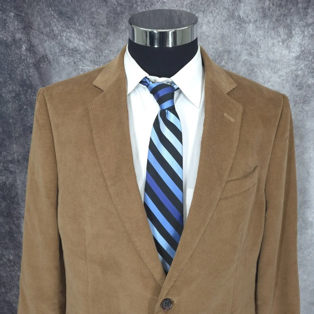 Stafford Corduroy Blazer Jacket Mens 44R Brown Sports‎ Coat 2 Buttons Vented